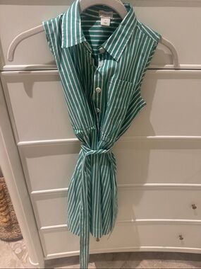 Crewcuts Green and White Striped Sleeveless Tie-Front Shirt